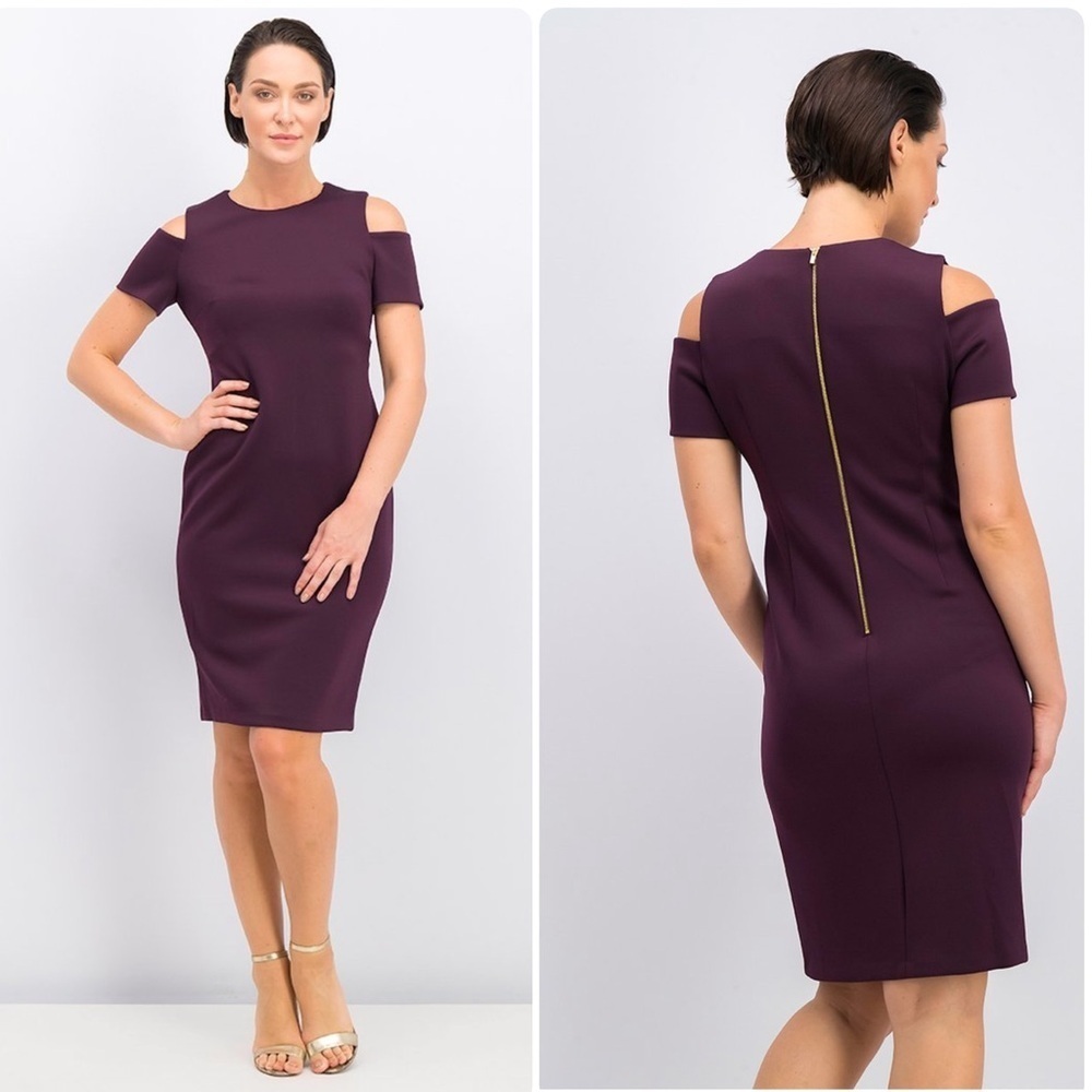 CALVIN KLEIN | Women's Cold Shoulder Purple Sheath Dress Size 8